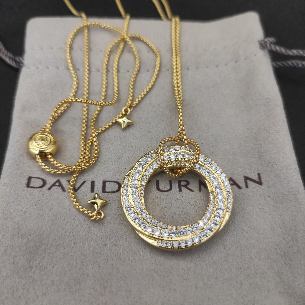 David Yurman Gold Round Diamond Necklace